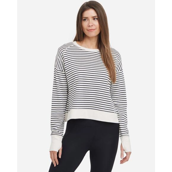 Sweaty Betty After Class Cropped Sweatshirt Women’s Size 4 Navy & Cream Stripes - Picture 1 of 9
